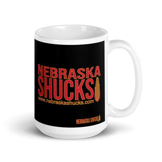 Nebraska Shucks Red on Black Coffee Mug